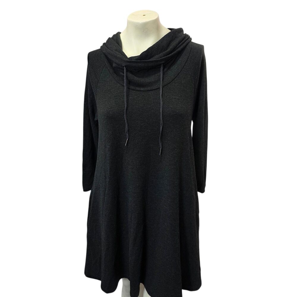Cable &‎ Gauge Black Cowl Neck Sweater Dress Small 3/4 Sleeve Soft Knit Casual